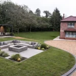 Modern backyard with sunken fire pit