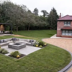 Modern backyard with sunken fire pit
