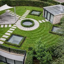Ornate garden with geometric design elements